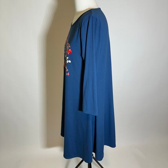 St. John's Bay Blue Thankful Thanksgiving Fall Dress Womens Size Medium M Floral - Picture 6 of 10